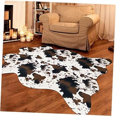 Faux Cowhide Rug Cute Cow Print Rug 4.6*5.2 Feet Faux Cow Print(brown+white)
