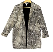 Dana Buchman Open Long Posh Petals Soft Brown Blazer Jacket Womens M NWT $68