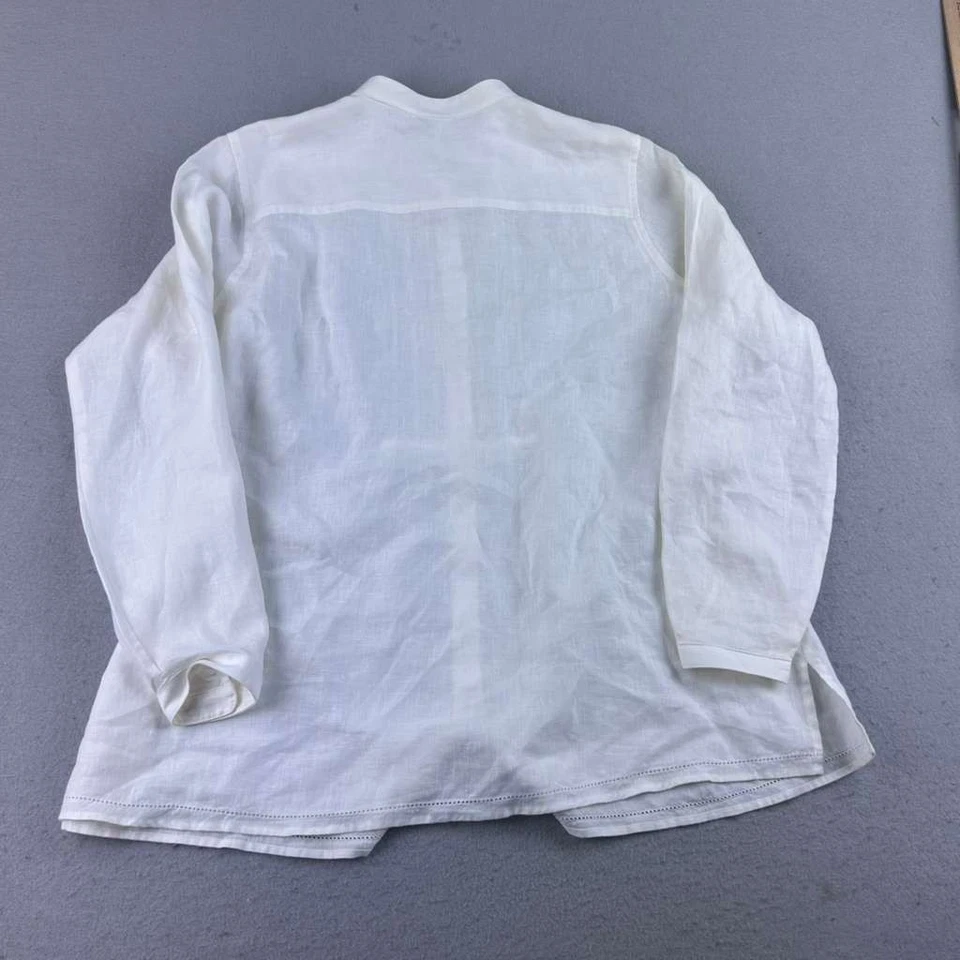 LL Bean Shirt Womens 2X Ivory Linen Long Sleeves Button Up Tunic Top - Image 3 of 4