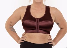 Enell Sport High Impact Front Closure Sports Bra Burgundy Size 5 Satin Workout