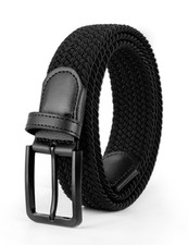 Stretch Elastic Braided Woven Golf Belt 1 3/8 Inch Wide for Men and Women Black