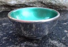 P. Broste Denmark Danish Silver Open Salt Dip, Cellar, Dish w/Green Enamel!