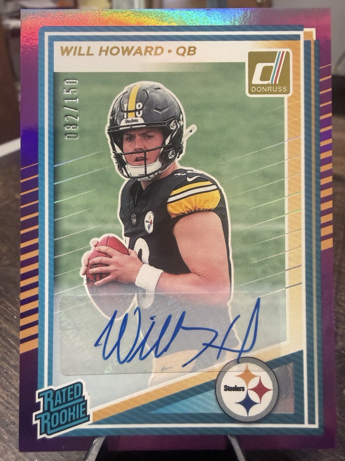 2025 Donruss Will Howard Donruss Rated Rookie Purple Auto /150 #309 Steelers