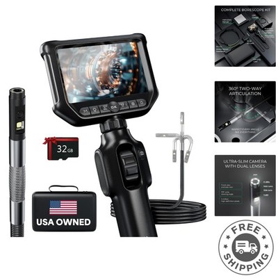 5ft Flexible Endoscope with Motion Sensor Headlamp & Dual Lens -  Waterproof