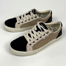 Taos Plim Soul Sneakers Women  s 8.5 Canvas Colorblock Lace Up Black Tan Low Top