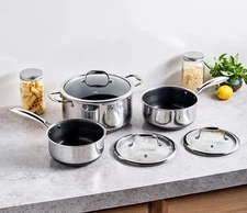 HexClad 6-Piece Stainless Steel Hybrid Cookware Set – Nonstick,Very Lightly Used