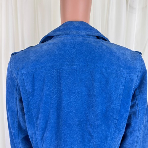 Women's SL8 Genuine Suede Asymmetric Zipper Accent Crop Moto Jacket Blue Size MD - Picture 14 of 17