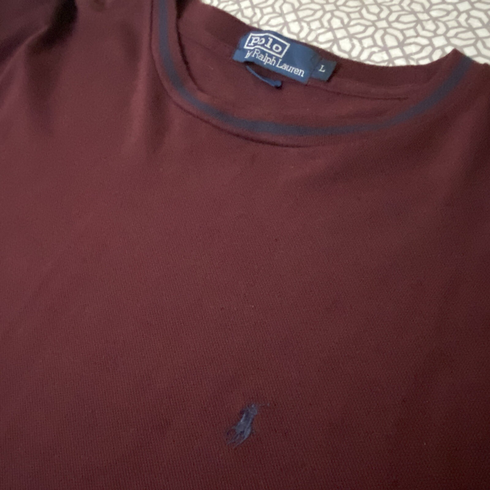 Polo By Ralph Lauren Maglione Manica Lunga T Shirt Blu Borgogna Pony Uomo Large
