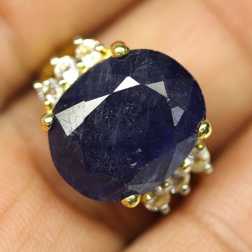 925 Sterlingsilber 13 x 16 Mm. Blauer Saphir & Weiß Zirkonia Ringgröße 7.25 - Bild 2 von 4