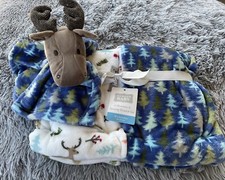 Moose Tan Personalized Embroidered Woodland Scene Newborn Lovey Blanket Set