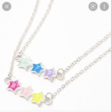 claire  s bff best friend Blue Pink rainbow star necklace Jewelry set nwt