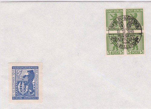 GERMANY 1945 BERLIN COVER & ZIGZAG 5PF GREEN STAMPS BLOCK CAT £ 720 + R 2162