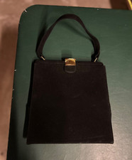 Vintage Black Velvet Classic Clutch Hand Bag 9x9 EUC Gold Accent Purse