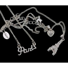 Lot of 2 Claire's Eiffel Tower Paris Pendants Necklaces Silver Tone 18"