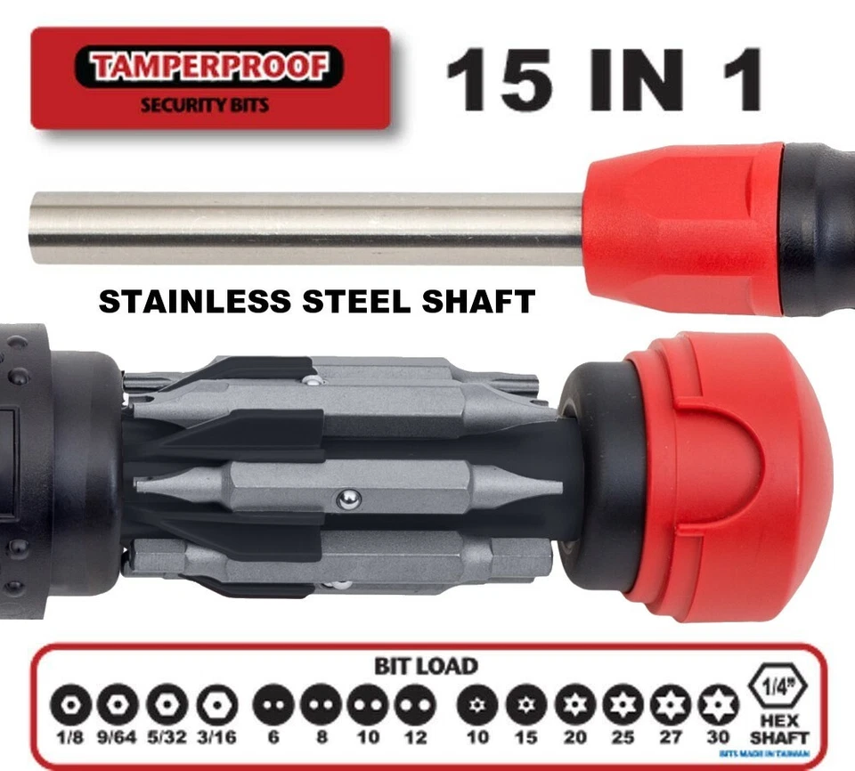 Megapro Stainless Steel Tamperproof 15 in 1 Multi Bit Screwdriver 151SSTP USA - Image 3 of 4