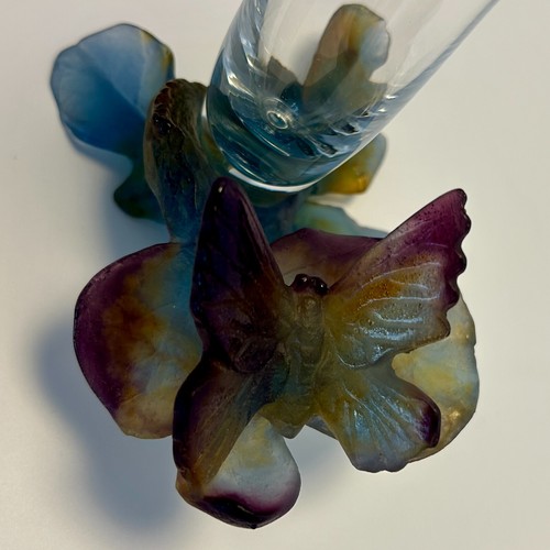 Daum Crystal Pate de Verre SOLIFLOR PAPILLON Vase + Box - Picture 10 of 15