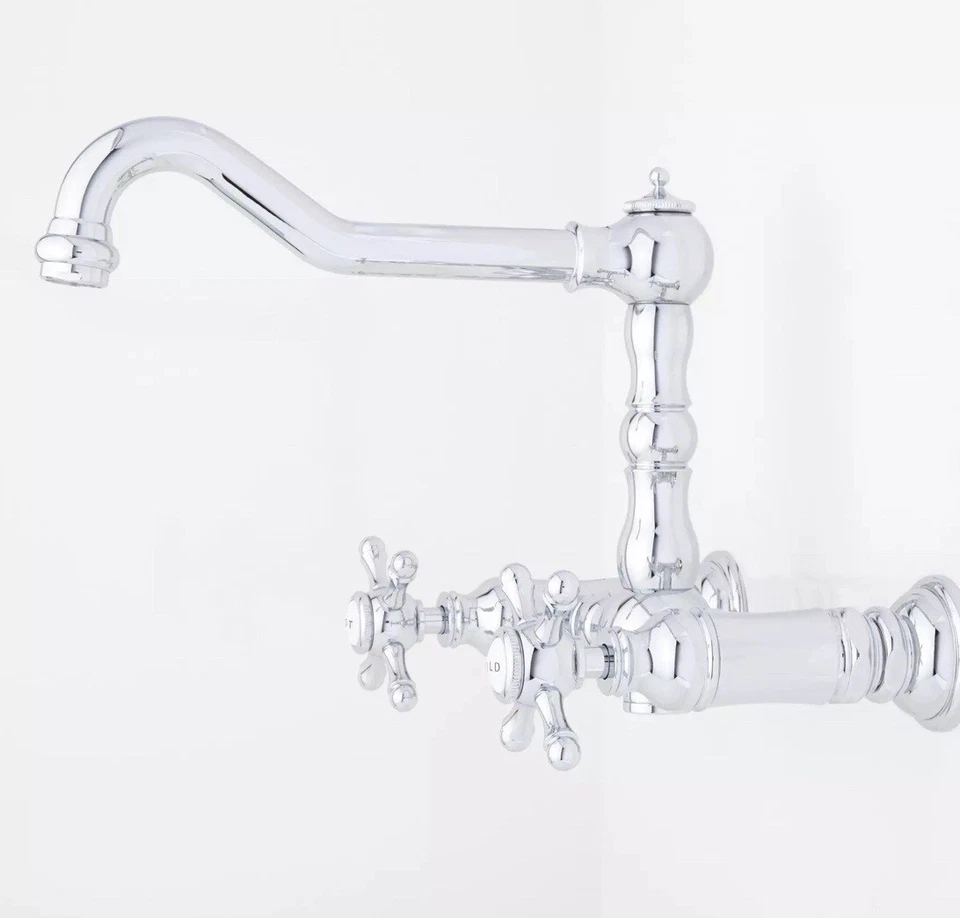 Signature Hardware Delilah Wall-Mount Faucet - Cross Handles - Chrome - Image 2 of 3