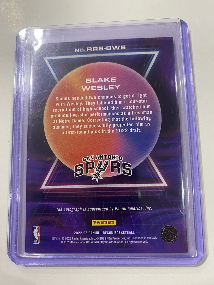 Blake Wesley Recon Rookie Blake Wesley San Antionio Spurs Autographed /99 - Image 2 of 2