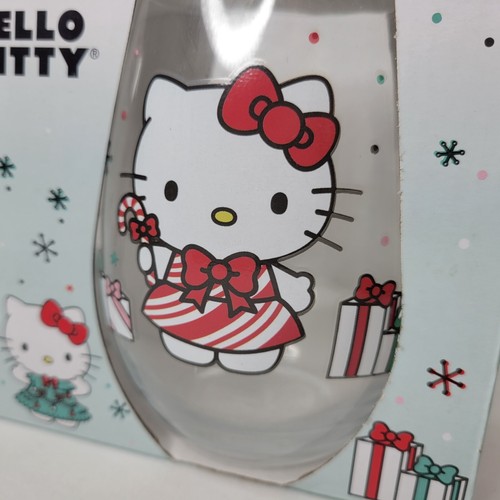 Hello Kitty Teardrop Wine Glass Set Christmas 2022 Holidays Tree Peppermint New - Picture 3 of 11