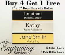 NAME PLATE WITH HOLDER for door sign plaque 2" X 8"  BUY 4 GET 1 FREE - ENGRAVED