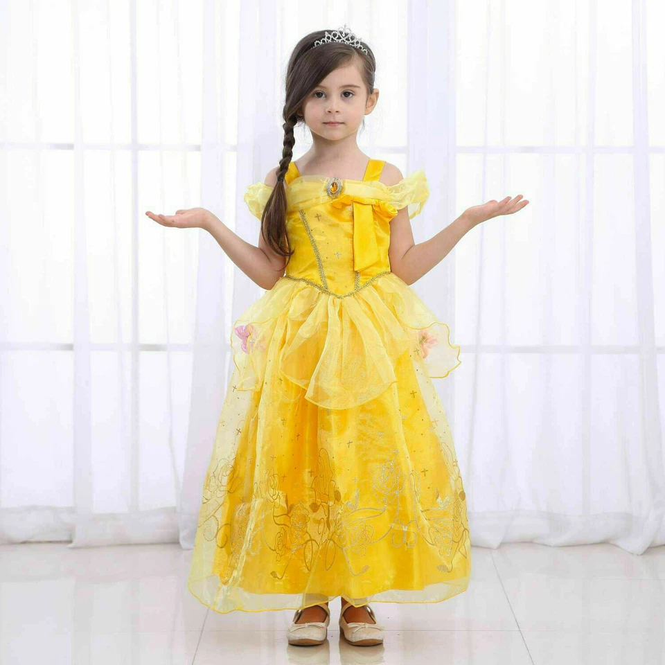 Kids Girls Belle Princess Fancy Dress Up Birthday Party Cosplay Dresses Costume - Image 4 of 4