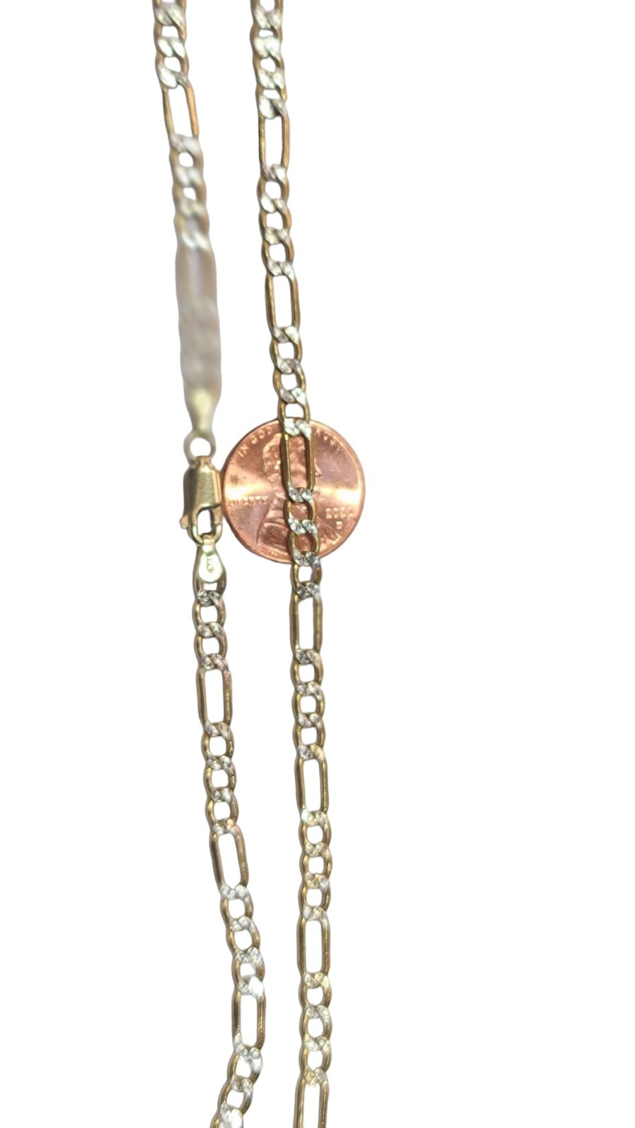 New 4.2 mm Figaro White Pave Link Chain Necklace Real 14k Gold 16 to 28 Inches image 6
