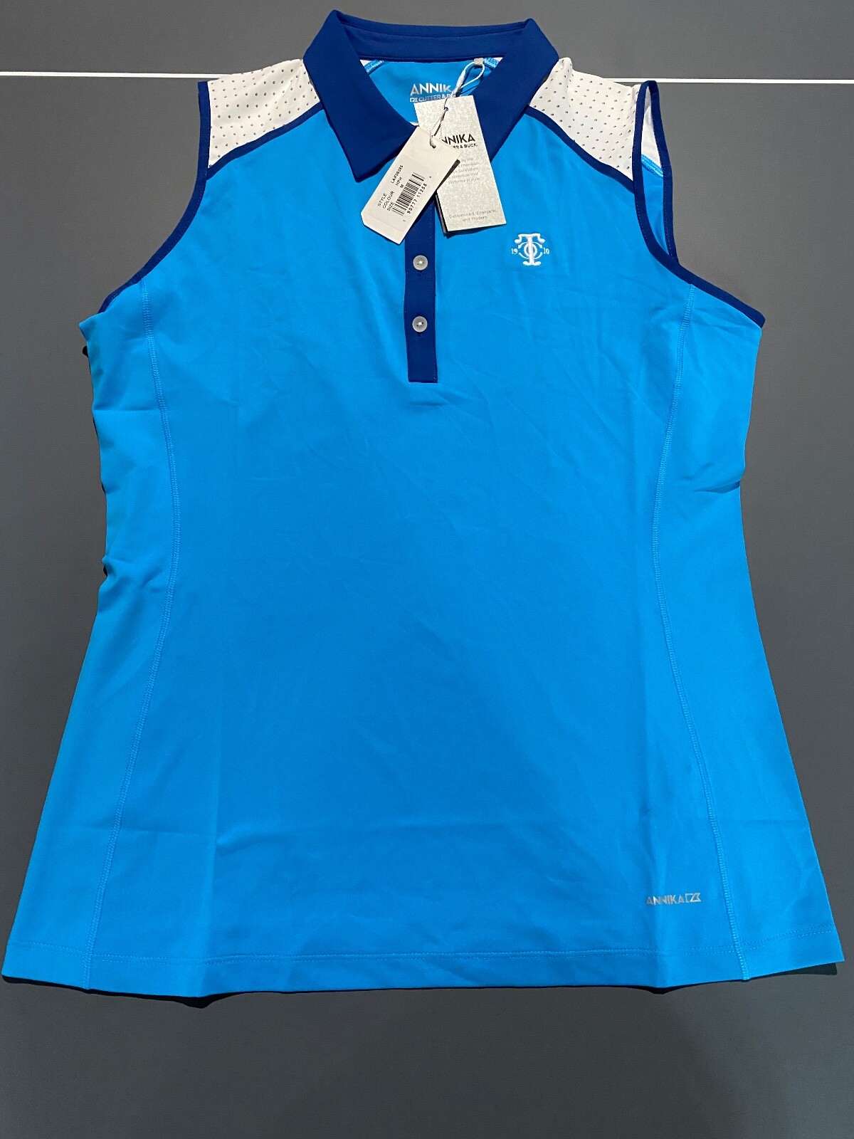 NWT WOMEN'S CUTTER & BUCK S/L POLO, SIZE: M, COLOR: HPH (BLUE/NAVY/WHITE)K7.17