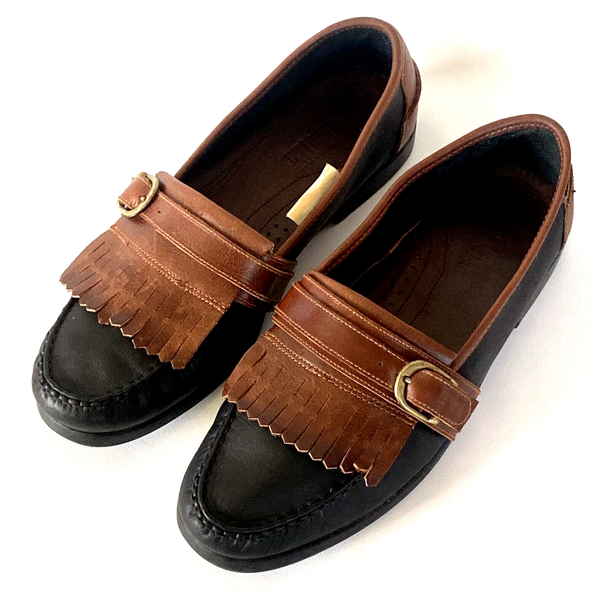 VTG GIORGIO BRUTINI Tassel Loafers 10 Black Brown Buckle  display picture 1
