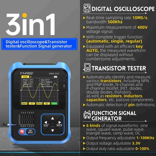 3in1 Handheld Digital Oscilloscope Signal Generator 6 Signalwellenformen 500kHz - Bild 3 von 18