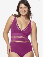 NEW Orig$139 Ruby Ribbon ORCHID PINK Tropez 1 Piece Swim Bathing Suit 20/22 NWT