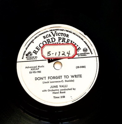 JUNE VALLI   MYSTERY STREET / DON'T FORGET TO WRITE RCA VICTOR REC  78 RPM 893