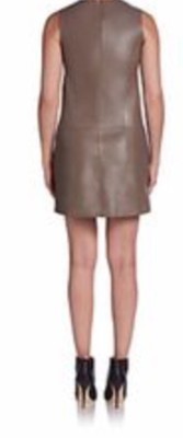 Robe Courte Vince En Cuir D'agneau Véritable - Taille 4 Gris Chêne - Neuf Avec étiquettes