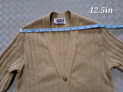 Cardigan donna vintage Rodier Paris lana a costine scollo a V cammello taglia 3 UK 6 - Foto 6 di 10