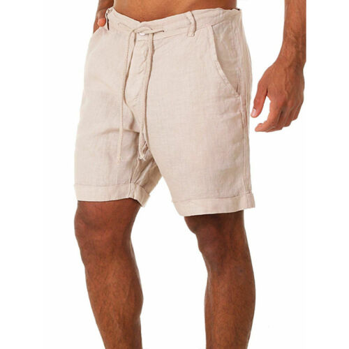 Herren Baumwolle Leinen Shorts Elastische Taille Kordelzug Sommer Lockere Freizeithose - Bild 9 von 13