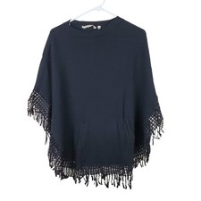Soft Surroundings Poncho Womens One Size Black Fringe Boho Lagenlook