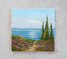 Seascape Original Oil Painting Mediterranean Landscape Small Fine Art 6 x 6