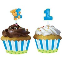 Creative Converting Bears First Birthday Cupcake Wrappers With Picks, Blue, New, on sale Creative Converting Bears First Birthday Cupcake Wrappers With Picks, Blue, New, on sale