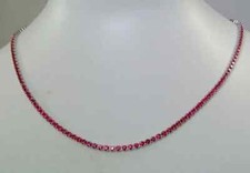 15Ct Round Lab Created Pink Ruby Women's Tennis Necklace 14K White Gold Finish