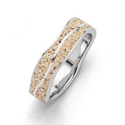 DUR 925 Silber Schmuck Ring ''Strandwellen'' mit Strandsand R5108 NEU