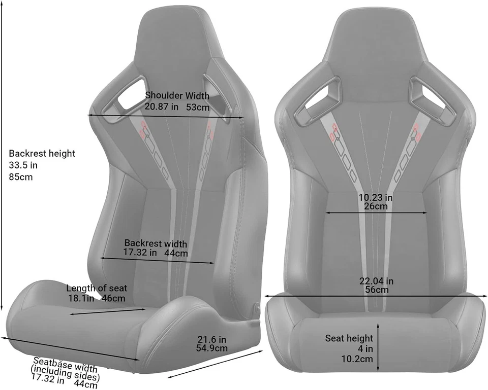 2PCS Universal Racing Seats with Dual Sliders, PVC Leather Bucket Seat for Ford - Изображение 3 из 4