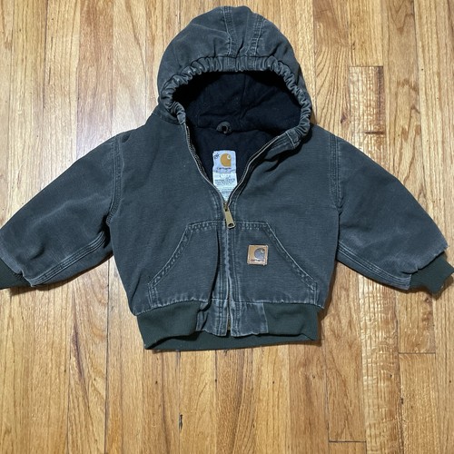 Carhartt Boys Green Canvas Lined Zip Jacket Size 3T Mos Rare