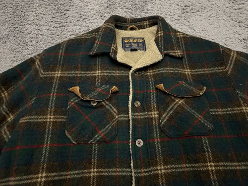 Woolrich Jacket Mens 2XL Green Plaid Wool Sherpa Lined Shacket Chore Barn - Picture 2 of 11