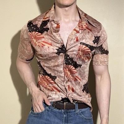1970s Firework Dagger Collar Poly Blend Shirt