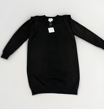 NWT Lili Sidonio Women's Black Ruffle Shoulder Soft Stretch Sweater Dress Med