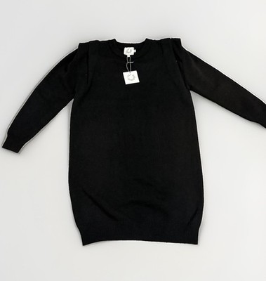 NWT Lili Sidonio Women's Black Ruffle Shoulder Soft Stretch Sweater Dress Med