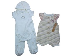 4-Piece Baby Outfit Set Bodysuit Pants Hat  Stripe Romper Gift Set. New.
