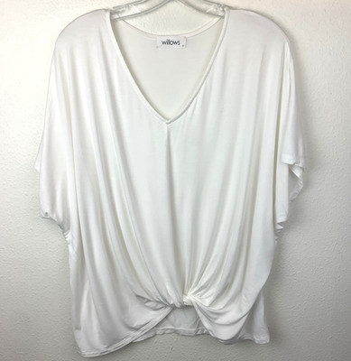 Willows Boutique White Top Size S Women's Oversized Twist Front Short Sleeve