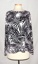 Lands End Swim Tee Guard Rash Long Sleeve UPF 50 Black White Havana Palm 1X NEW