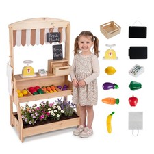 Wooden Mud Kitchen Market Stand 2-in-1 Play Kitchen for Kids Outdoor