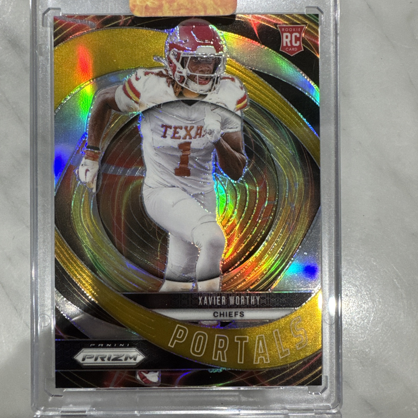 2024 Panini Prizm Xavier Worthy #10 Gold Portals /10 (RC) KC Chiefs /Texas RARE!